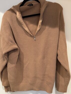 Half Zip Ribbed Sweater in Camel